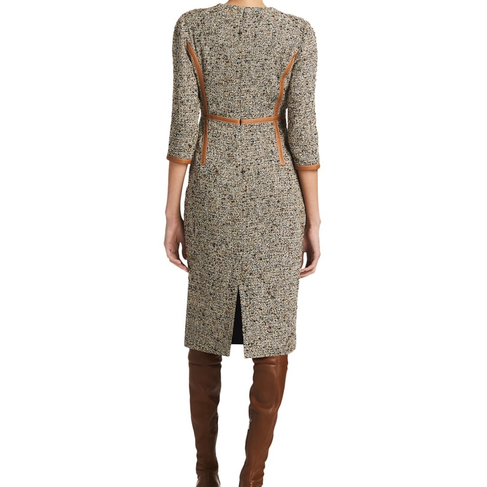 St. John Tweed Midi Dress in Brown and Cream